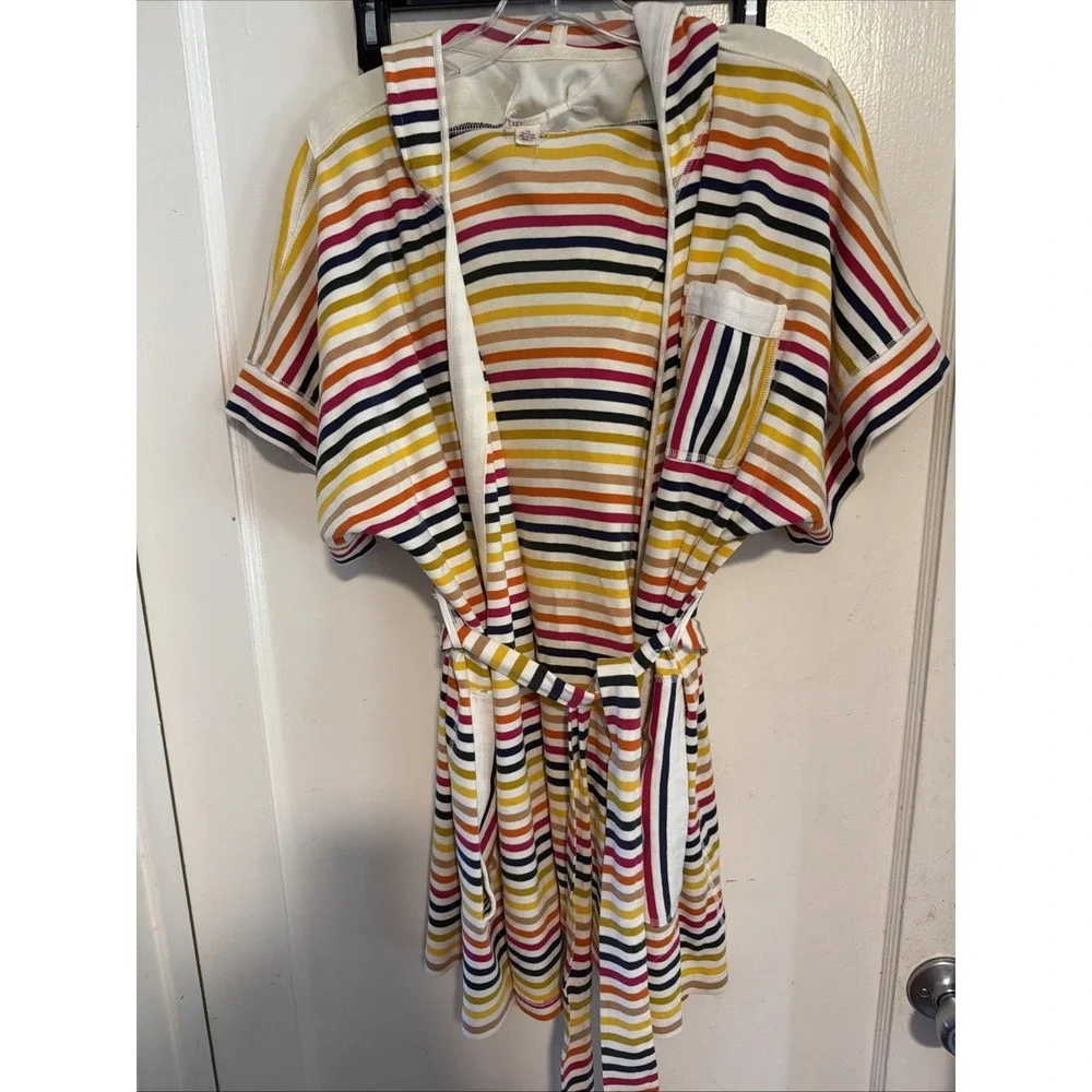 Anthropologie Lilka Rainbow Striped Hooded Robe with Tie Size S/M